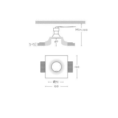 Foco escayola GU10 72 mm diámetro y altura 100mm
