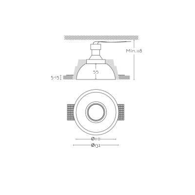 Foco escayola GU10 de 110 mm diámetro y altura 118mm