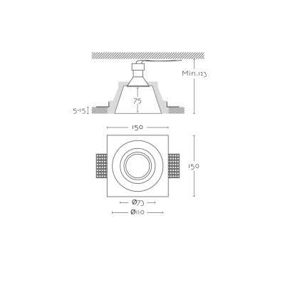 Foco escayola GU10 de 73 mm diámetro y altura 123mm
