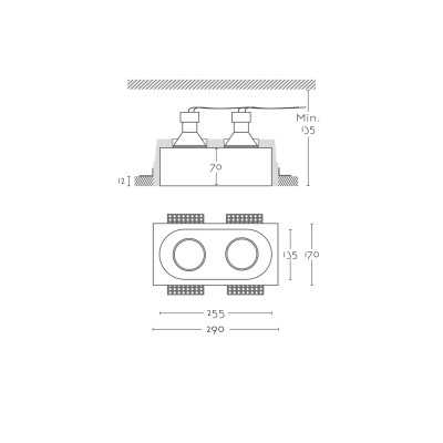 Foco de yeso doble 255mm x 135mm x 135mm alto