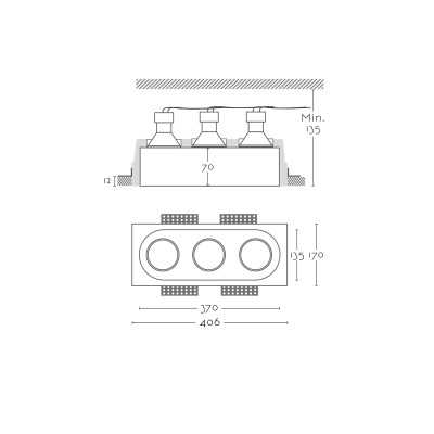 Foco de yeso triple 370mm x 135mm x 135mm alto