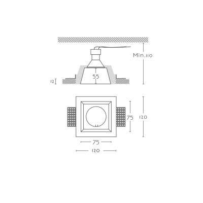Foco escayola GU10 75mm diámetro y altura 110mm