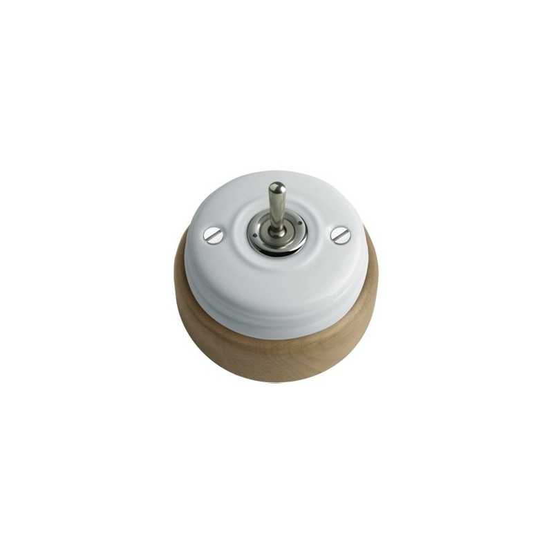 Conmutador porcelana base madera barniz patilla cromada