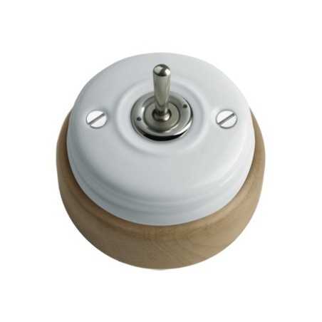 Conmutador porcelana base madera barniz patilla cromada