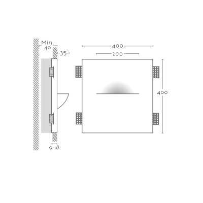 Aplique encastrado yeso 200mm x 400mm x 53mm profundo