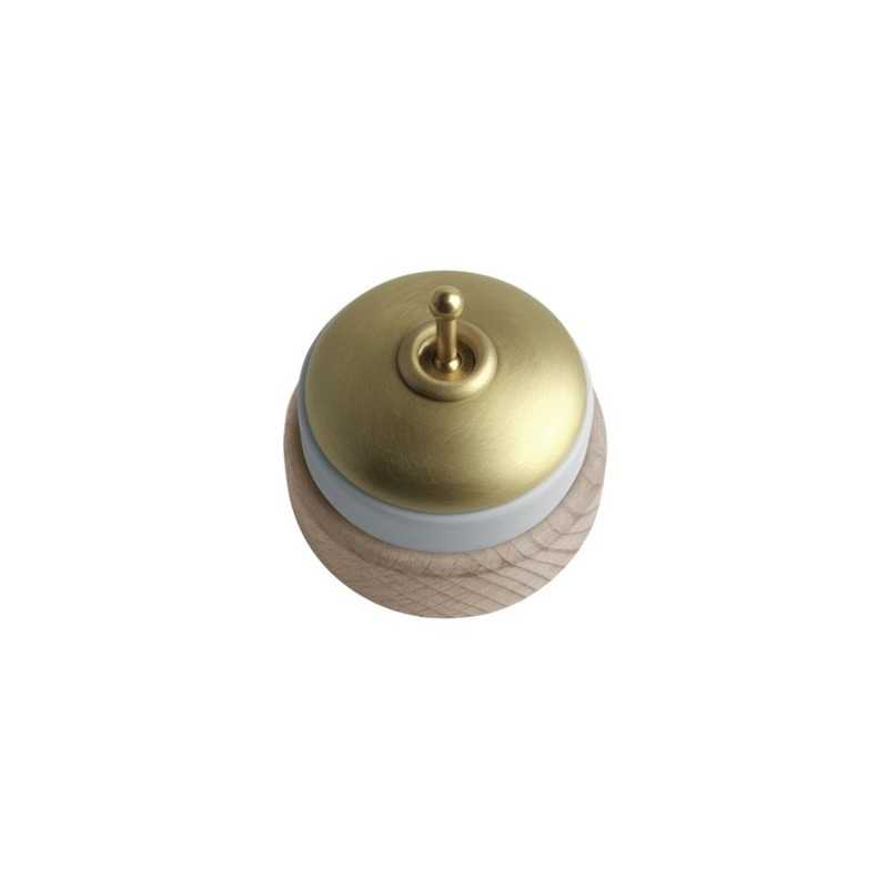 Conmutador porcelana base madera natural y tapa satín