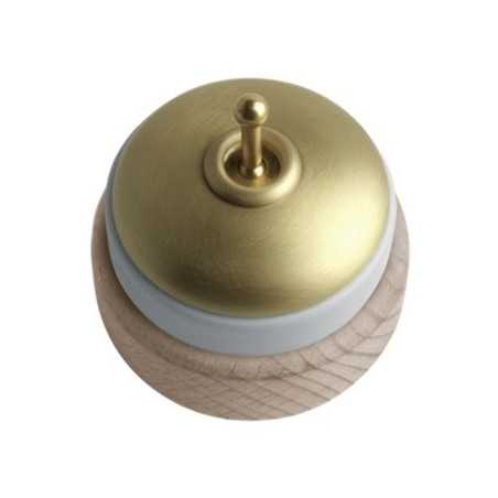 Conmutador porcelana base madera natural y tapa satín