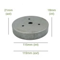 Portaglobos de hierro bruto 115mm x 18mm con tornillos