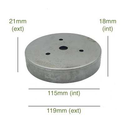 Portaglobos de hierro bruto 115mm x 18mm con tornillos