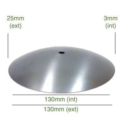 Tapa cóncava en hierro bruto 130mm x 3mm para globos de cristal