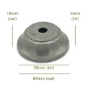 Tapa portaglobos trapecio hierro bruto 59mm diámetro x 5mm