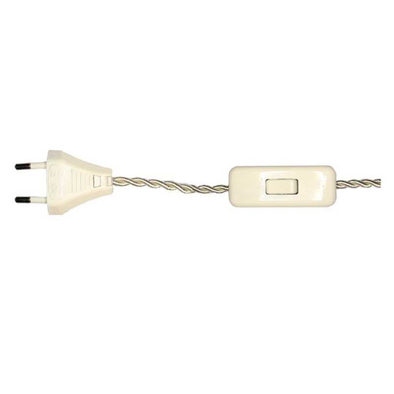 Conexión trenzada seda beige 200cm interruptor y clavija